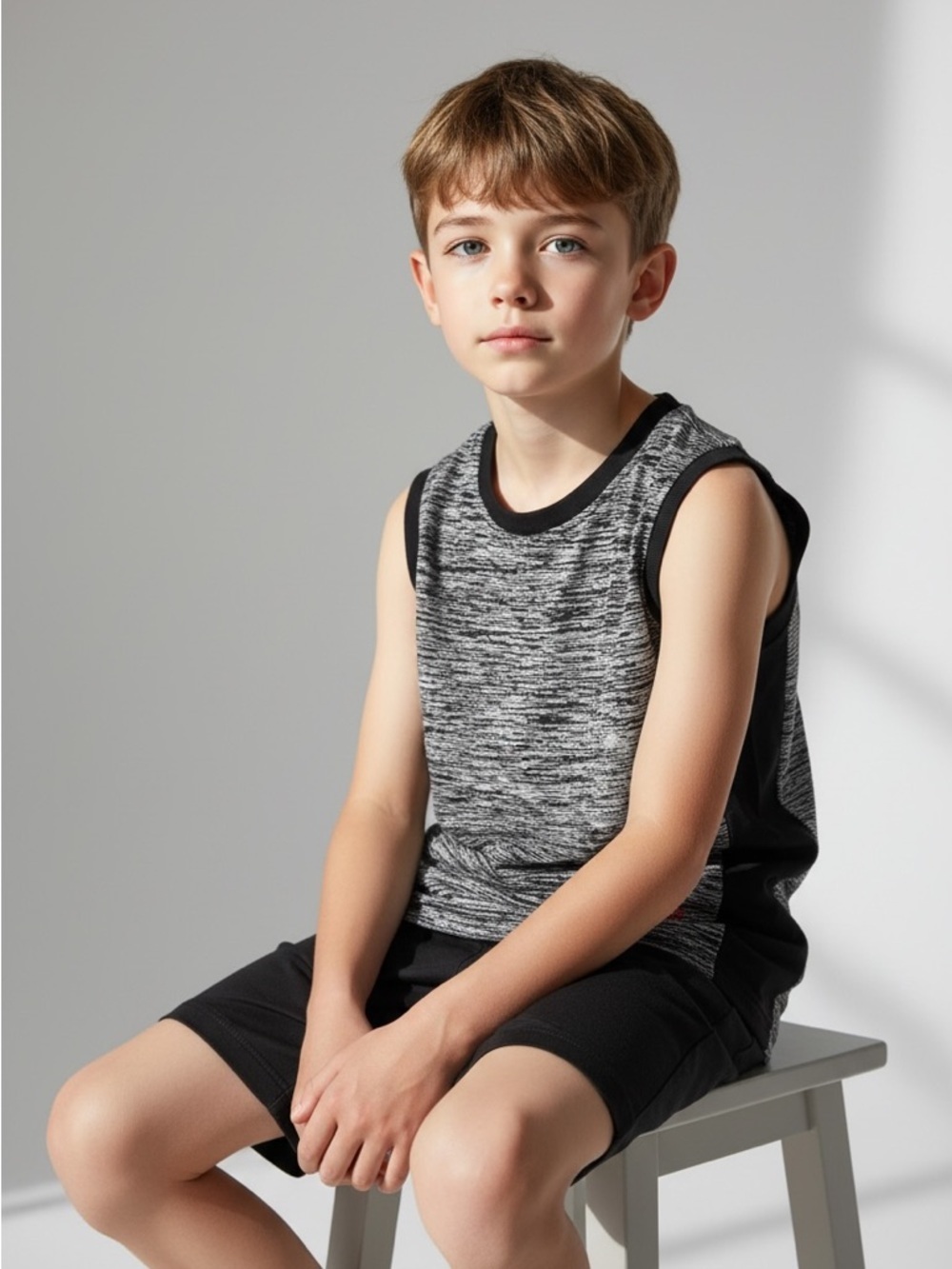 Body Globe polyester black gray marble tank top boy 24 Mo logo black color sides